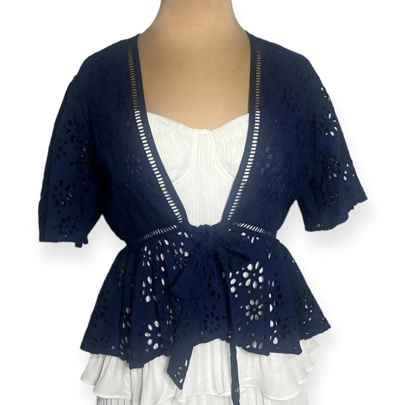 Lovers + Friends navy blue eyelet lace 
Thea Top in Deep Navy tie front top - Picture 4 of 9
